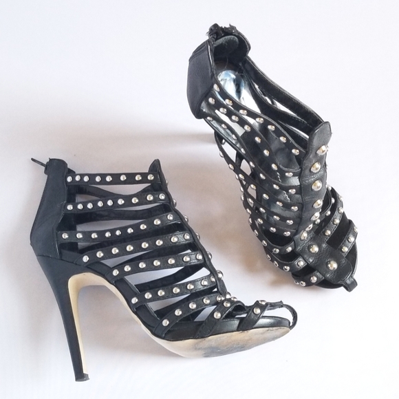 Dolce Vita • Silver Studded Black Leather Heels - Picture 2 of 4